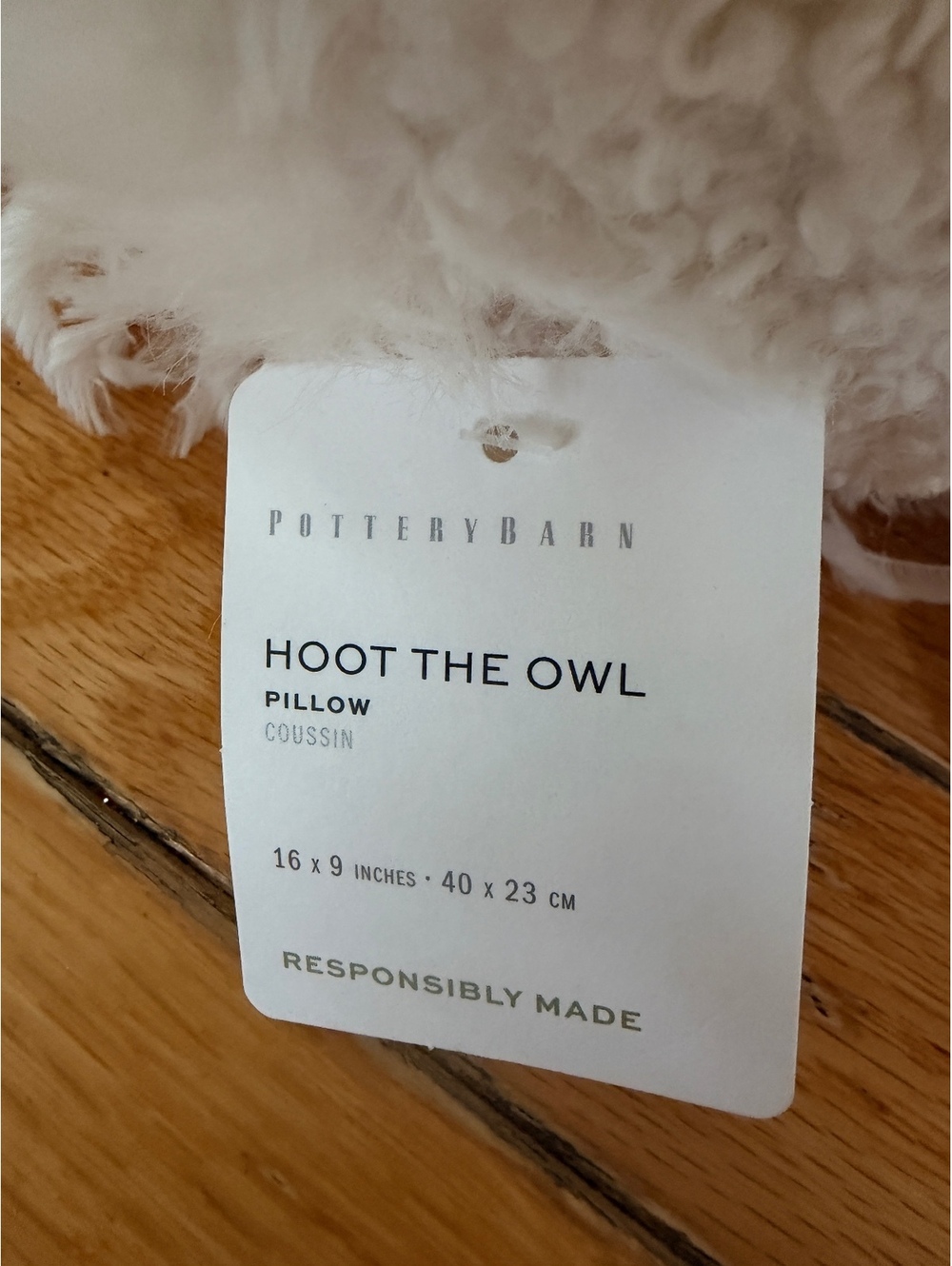 Retired Pottery Barn Kids "Hoot" Owl Shaped Decorative Pillow / Plush - Picture 3 of 4
